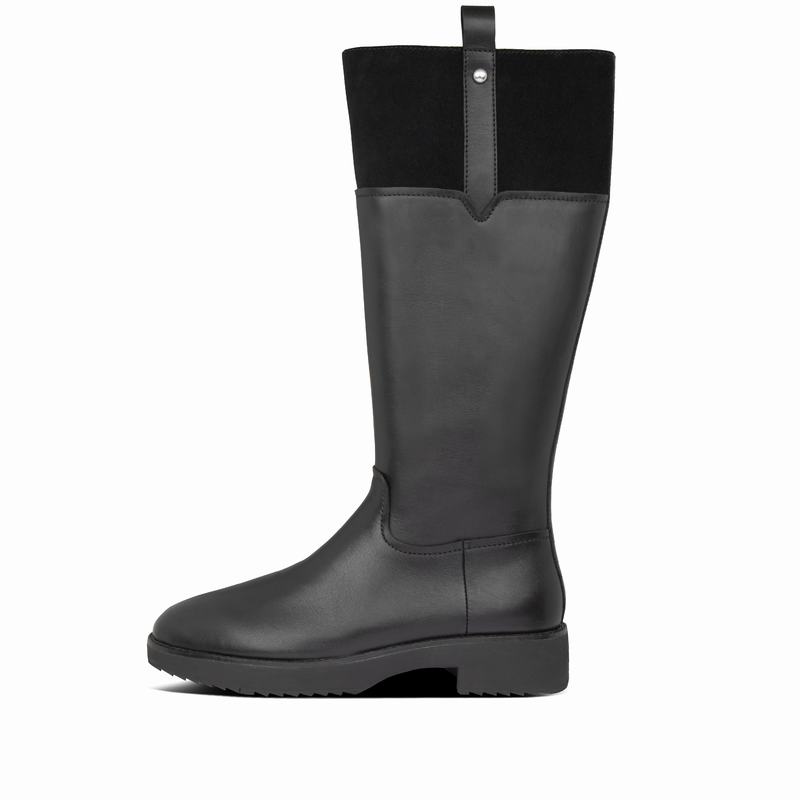 FitFlop Signey Leder & Suede Schwarz - FitFlop Hohe Stiefel Damen Schweiz [NUSV-60754]